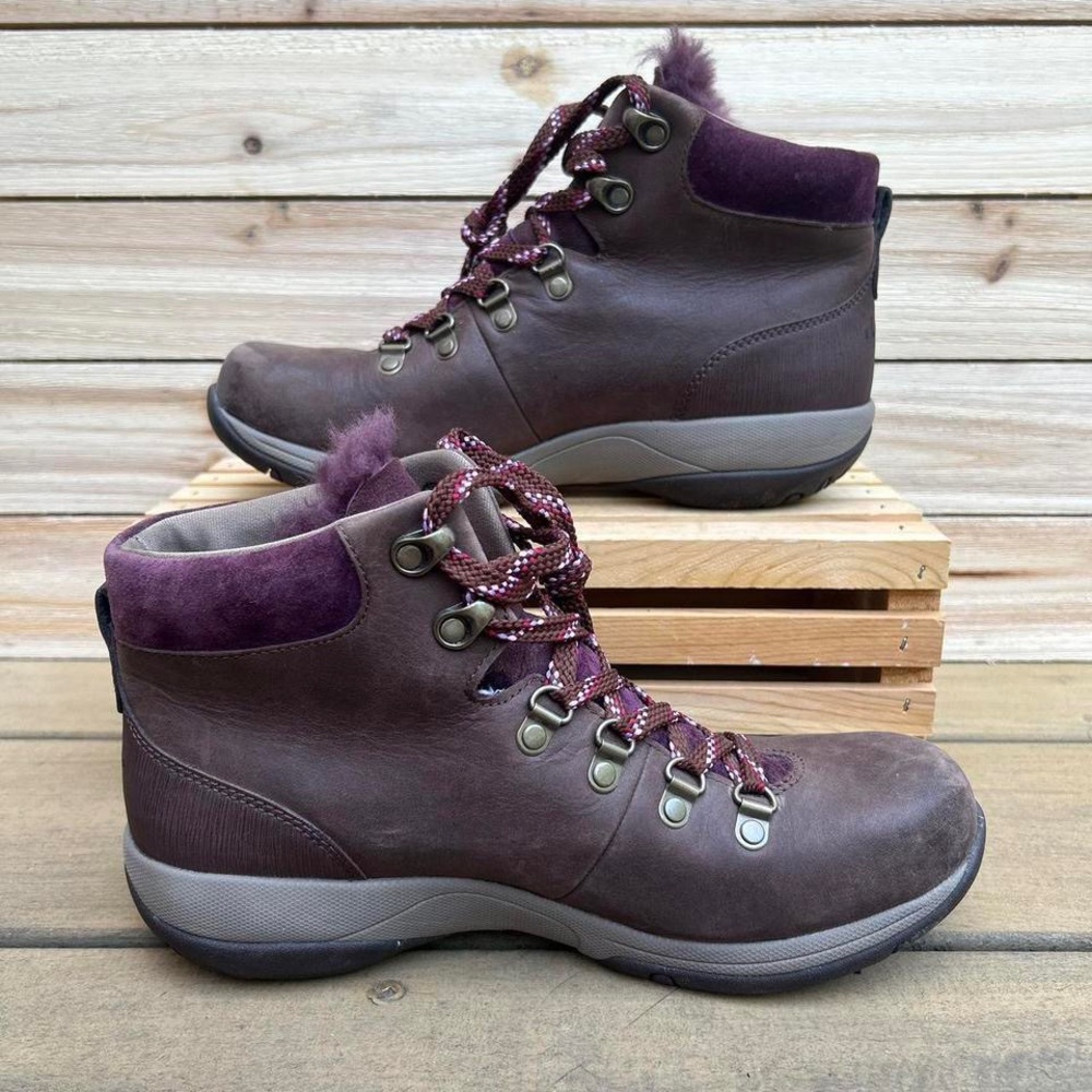 Brown and Purple Leather Dansko Chelsey Boot Hiking Boots w/ Faux Fur Lining - Picture 3 of 8